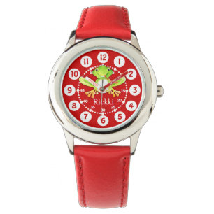 Niedlicher Kinderfrosch und rote Namensuhr Armbanduhr