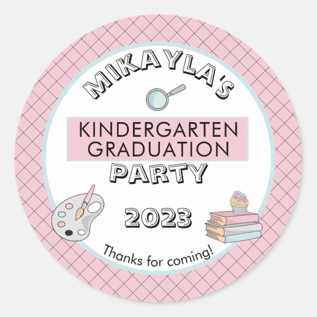 Niedlicher Kindergarten Abschluss Name | Jahr | Sc Runder Aufkleber (Vorderseite)