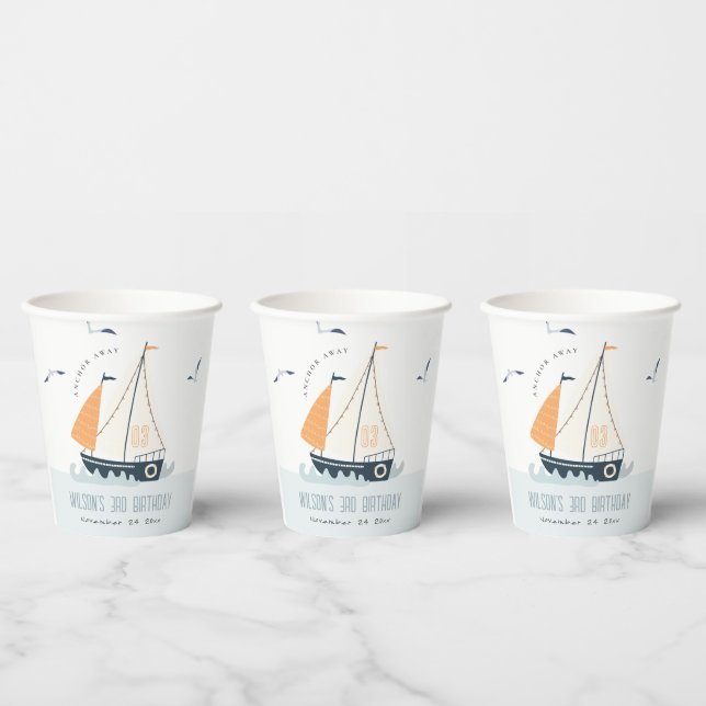 Niedlicher Kindergeburtstag Nautical Blue Sailboat Pappbecher (Multi)