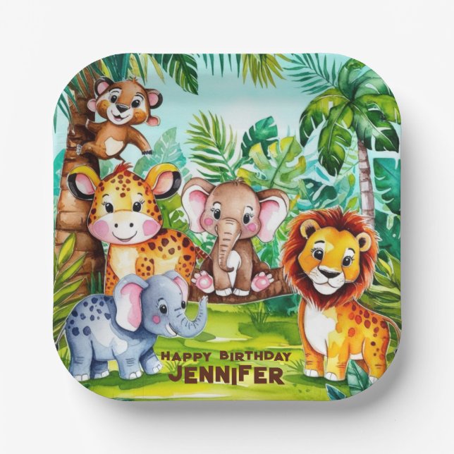 Niedlicher Kindergeburtstag Party Jungle Safari Pappteller (Vorderseite)