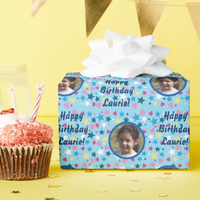 Niedlicher Kindergeburtstag-Sterne-Fotovorlage Geschenkpapier (Geburtstagsparty)