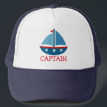 Niedlicher Kinderhut für Wasserspielzeug Truckerkappe<br><div class="desc">Niedlicher Kinderhut für Wasserspielzeug. Eine lustige maritime Geschenkidee für Jungen. Darstellung des Segelschiffes. Vector Design für Kinder. Personalisierbar mit Namen oder Text wie Kapitän,  Schiffshäuser,  Segler etc. Spaß Geschenkidee für Kinder Geburtstagsparty. Machen Sie einen für Sohn,  Enkel,  Enkel,  Bruder usw.</div>