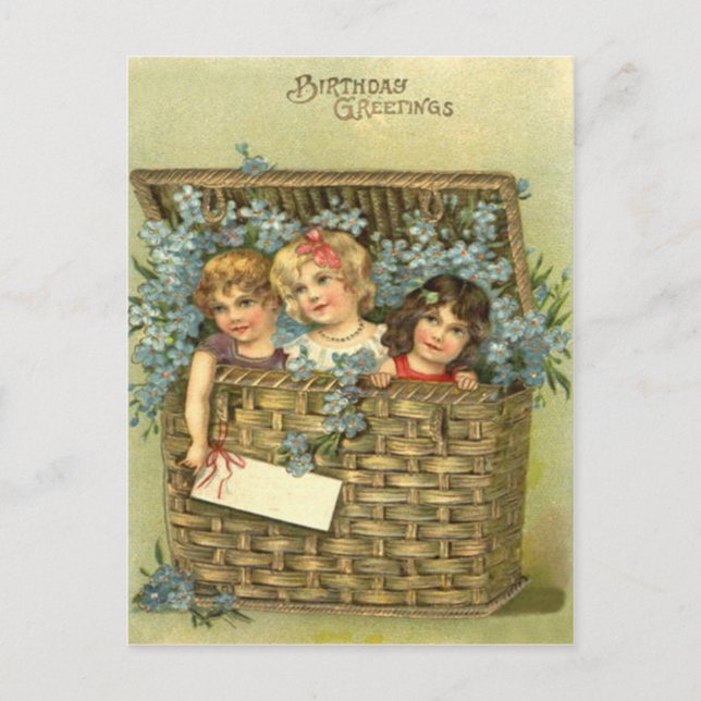 Niedlicher Kinderkorb Vergessen-Ich-nicht Postkarte (Vorderseite)