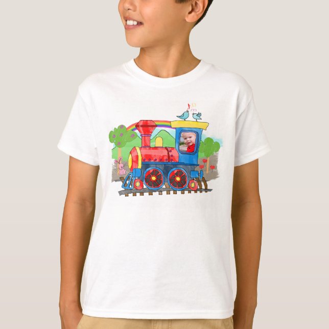 Niedlicher Kinderschablonen-Fotodampf-Zug-T - T-Shirt (Vorderseite)