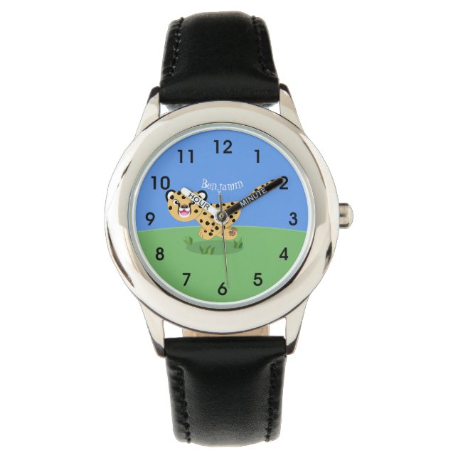 Niedlicher Kinderzettel mit Cartoon-Abbildung Armbanduhr (Vorderseite)