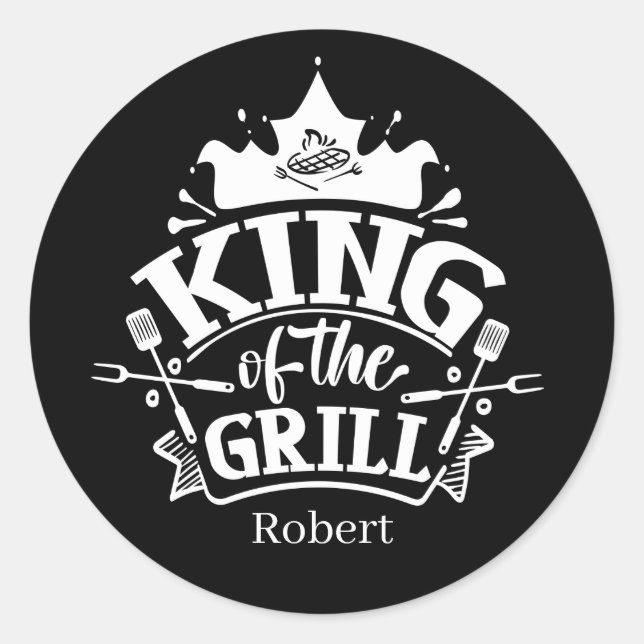Niedlicher King Grill: Namenskunst hinzufügen Runder Aufkleber (Vorderseite)