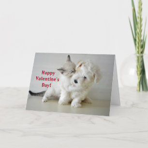 Niedlicher Kitten Welpe Valentinstag geklappt Feiertagskarte