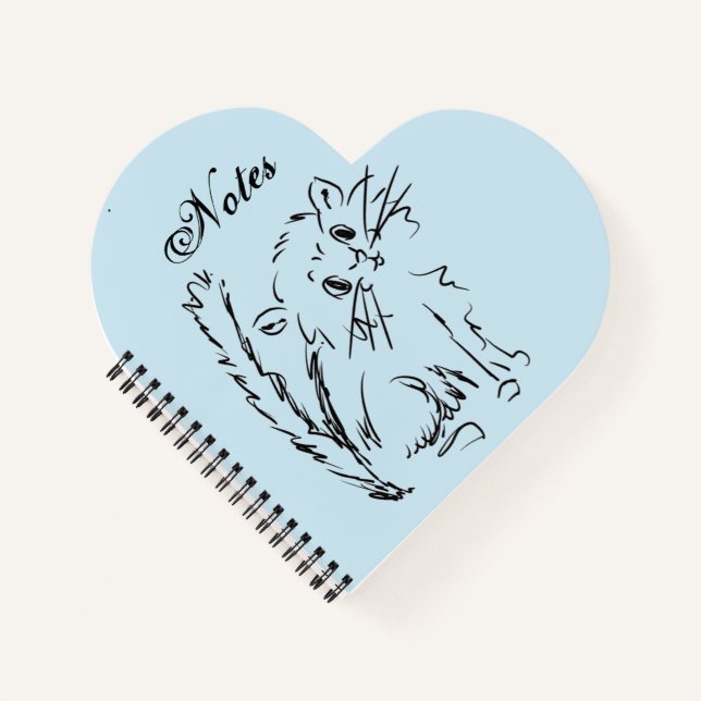 Niedlicher Kitty Cartoon Blue Heart Shapal Spiral Notizbuch (Vorderseite)