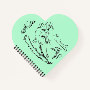 Niedlicher Kitty Cartoon Grünes Herz geformt Spira Notizbuch