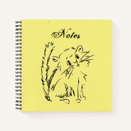 Niedlicher Kitty Cartoon Hellgelber Quadrat Spiral Notizbuch