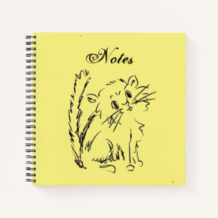 Niedlicher Kitty Cartoon Hellgelber Quadrat Spiral Notizbuch