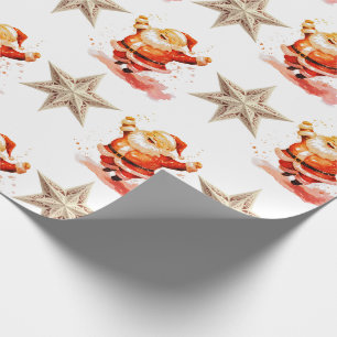 Niedlicher klassischer Weihnachtsmann und Sterne Geschenkpapier