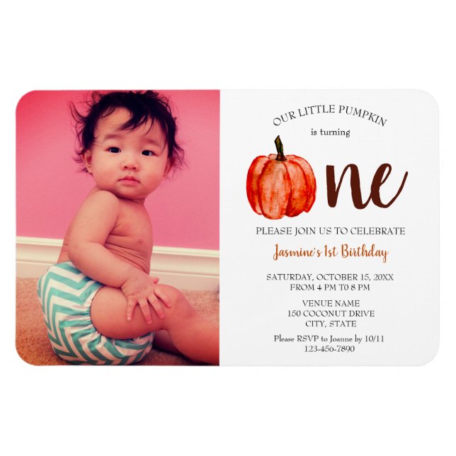 Niedlicher Kleine Pumpkin Einladung zum ersten Geb Magnet (Horizontal)