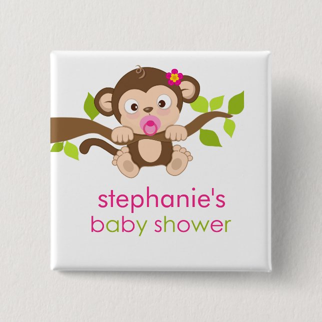 Niedlicher kleiner Affe-Mädchen-Baby-Duschen-Knopf Button (Vorderseite)