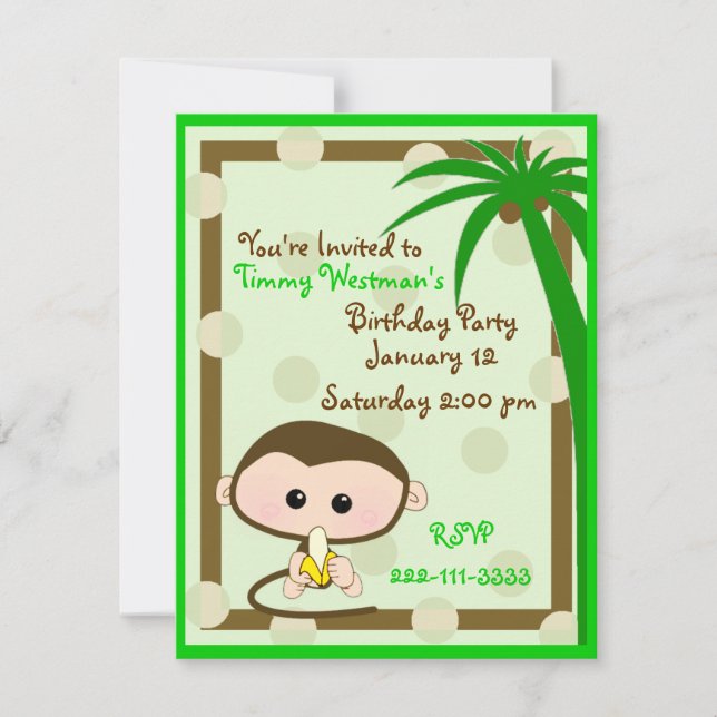 Niedlicher kleiner Affe zum Geburtstag Einladung (Vorderseite)