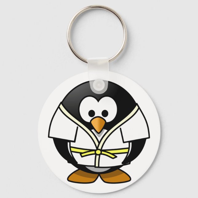 Niedlicher, kleiner, animierter Judo-Pinguin Schlüsselanhänger (Vorderseite)