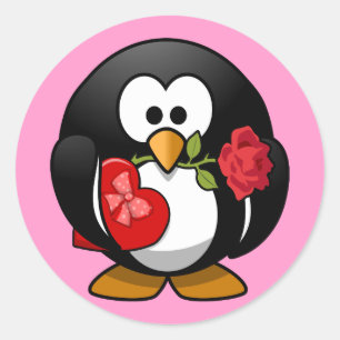 Niedlicher kleiner, animierter Valentinpinguin Runder Aufkleber