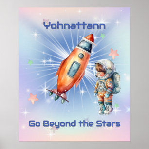Niedlicher kleiner Astronaut mit Rakete Poster
