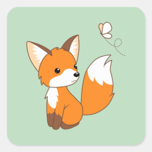 Niedlicher kleiner aufpassender Schmetterling Fox Quadratischer Aufkleber