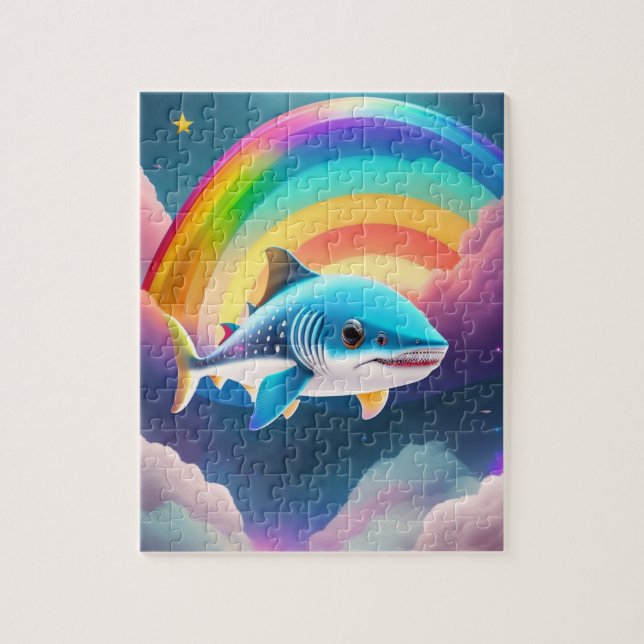 Niedlicher kleiner Baby-Hai mit Rainbow (Vertikal)