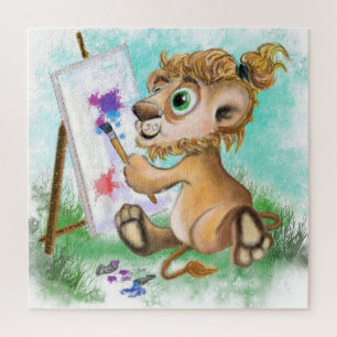 Niedlicher kleiner Baby Lion Artist Paints Farbenf