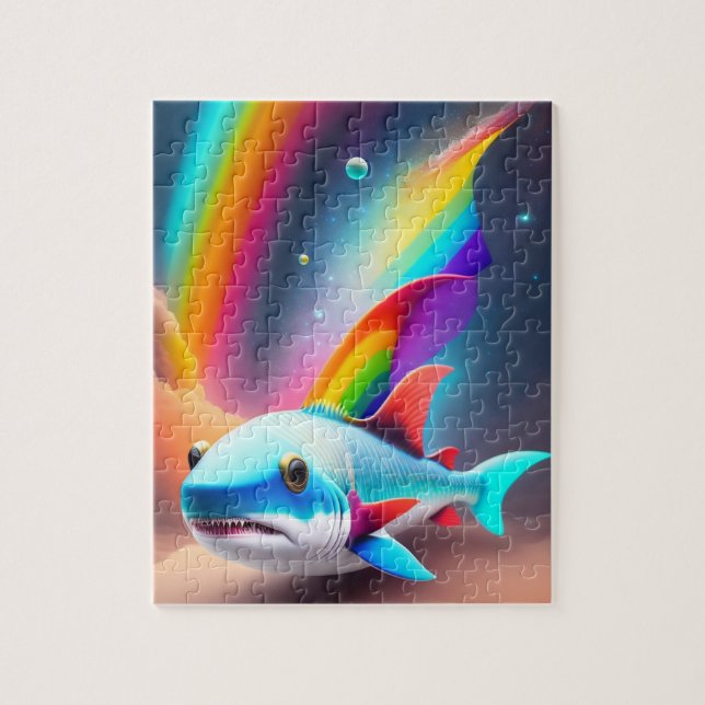 Niedlicher kleiner Babyhai mit Regenbogenfarben (Vertikal)
