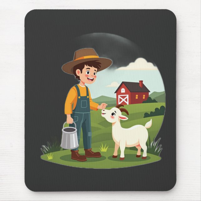 Niedlicher kleiner Bauernjunge Ziege Mousepad (Vorne)