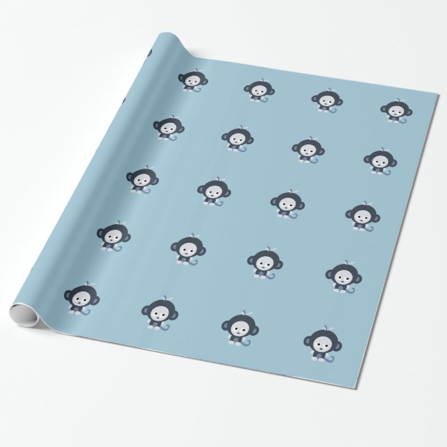 Niedlicher kleiner blauer Affe Geschenkpapier (Ungerollt)