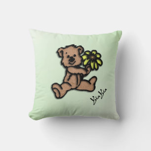 Niedlicher kleiner Blume Bär Yia Yia Green Throw K Kissen