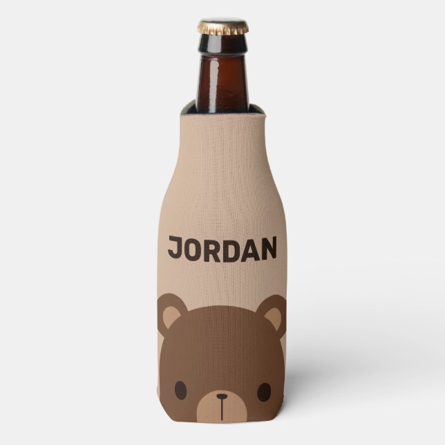 Niedlicher kleiner brauner Bär mit Personalisierte Flaschenkühler (Flaschenvorderseite)