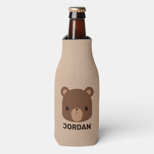 Niedlicher kleiner brauner Bär mit Personalisierte Flaschenkühler (Flaschenvorderseite)