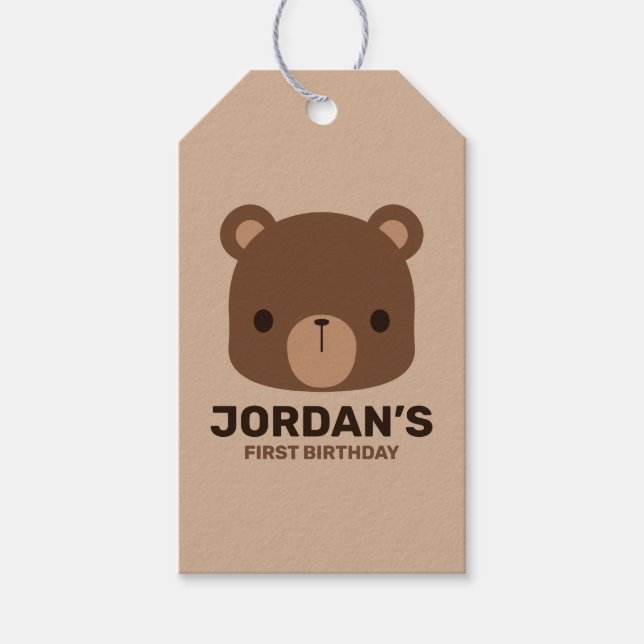 Niedlicher kleiner brauner Bär mit Personalisierte Geschenkanhänger (Vorderseite)