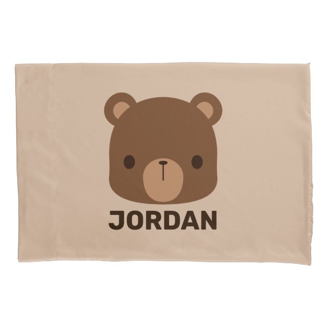 Niedlicher kleiner brauner Bär mit Personalisierte Kissenbezug (Vorderseite)