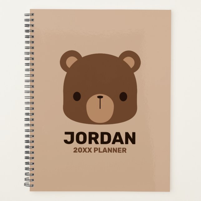 Niedlicher kleiner brauner Bär mit Personalisierte Planer (Vorderseite)