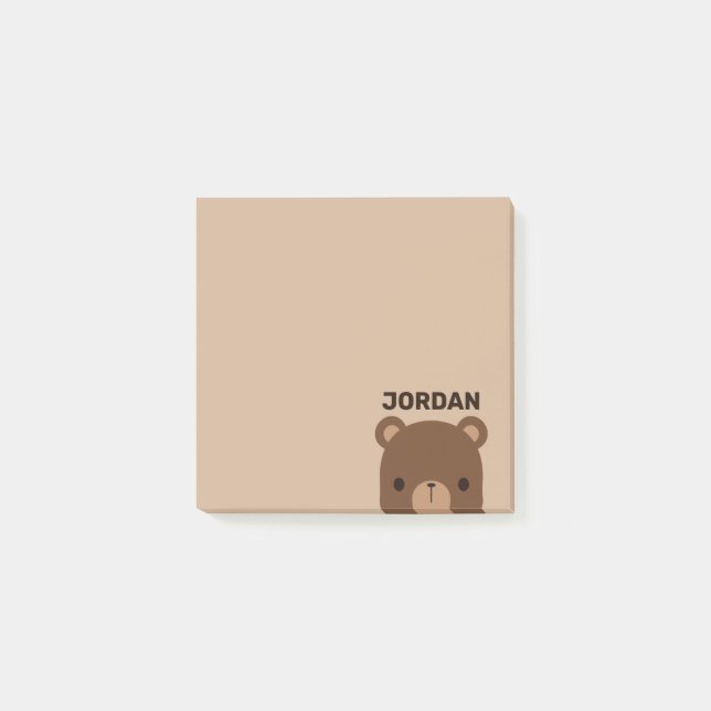 Niedlicher kleiner brauner Bär mit Personalisierte Post-it Klebezettel (Vorderseite)