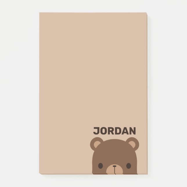 Niedlicher kleiner brauner Bär mit Personalisierte Post-it Klebezettel (Vorderseite)
