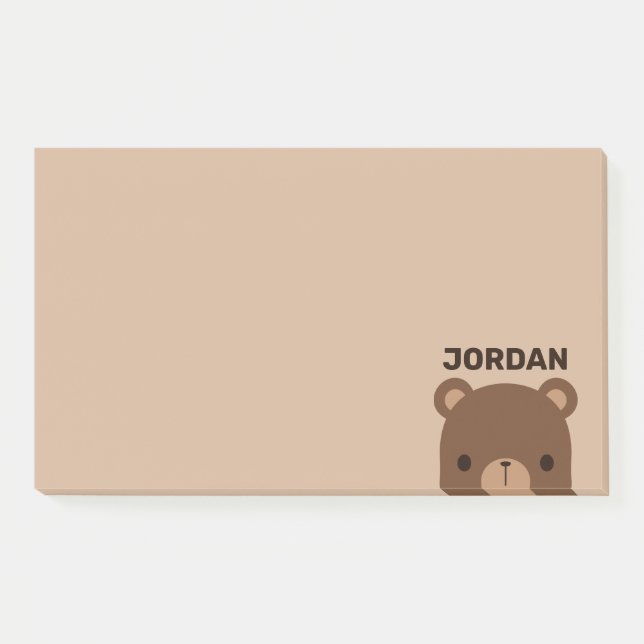 Niedlicher kleiner brauner Bär mit Personalisierte Post-it Klebezettel (Vorderseite)