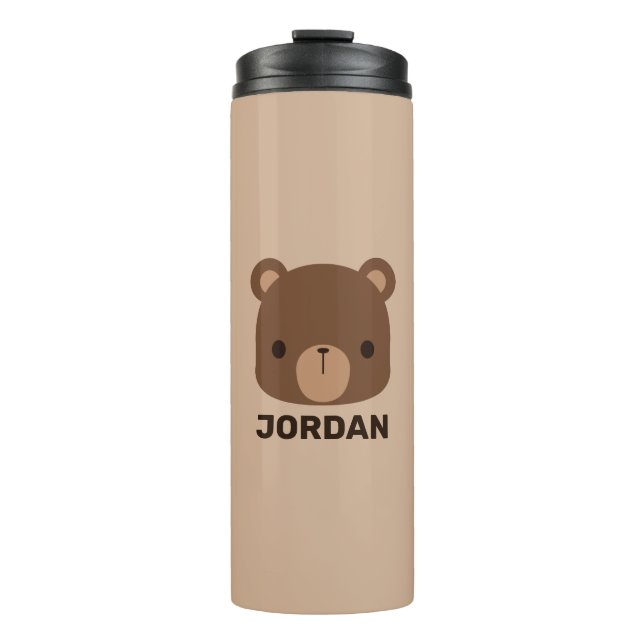 Niedlicher kleiner brauner Bär mit Personalisierte Thermosbecher (Vorderseite)