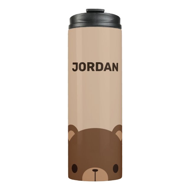 Niedlicher kleiner brauner Bär mit Personalisierte Thermosbecher (Vorderseite)
