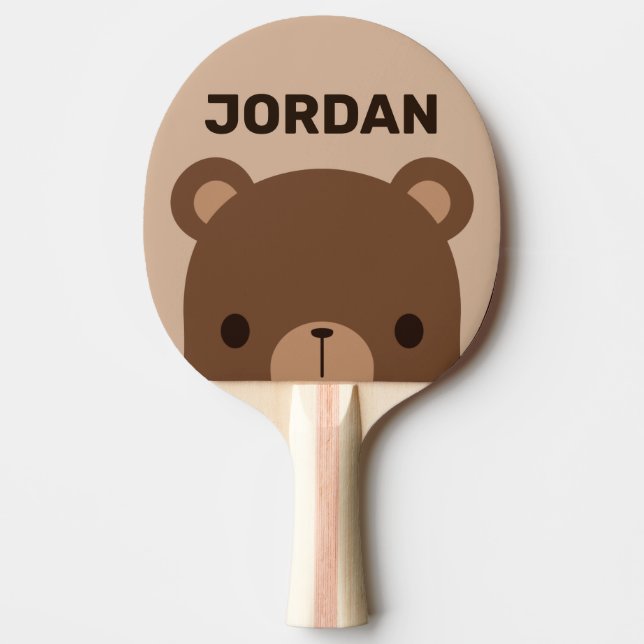 Niedlicher kleiner brauner Bär mit Personalisierte Tischtennis Schläger (Vorderseite)