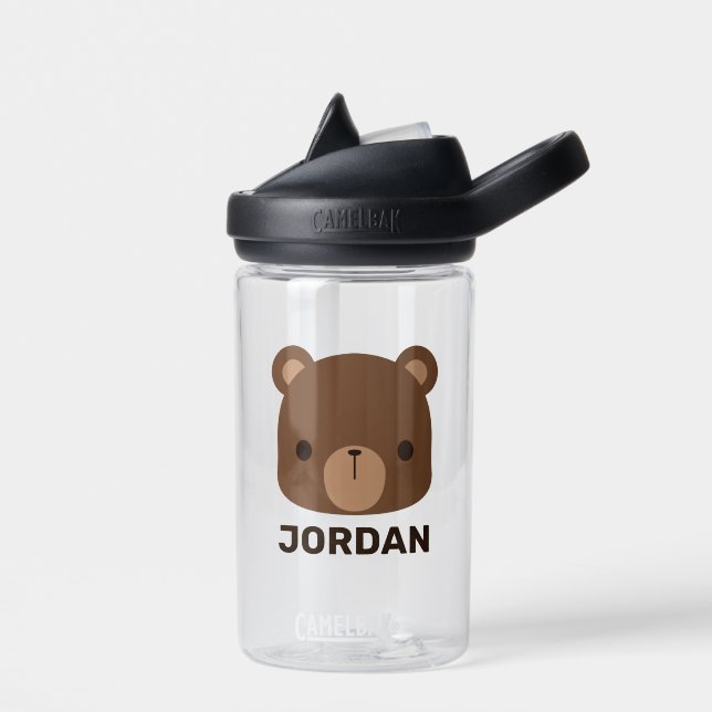 Niedlicher kleiner brauner Bär mit Personalisierte Trinkflasche (Links)