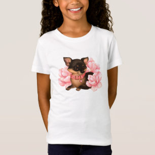 Niedlicher kleiner Chihuahua-Hund mit rosa Blume T-Shirt