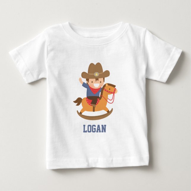 Niedlicher kleiner Cowboy auf Rocking Horse Baby B Baby T-shirt (Vorderseite)