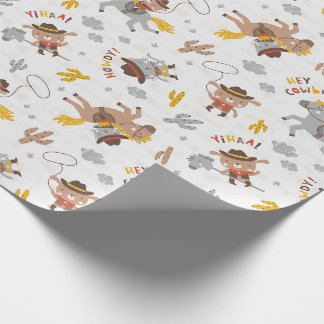 Niedlicher kleiner Cowboy Bär, Hund und Katze auf Geschenkpapier