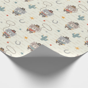 Niedlicher kleiner Cowboy Sheriff Bär auf Sahne Geschenkpapier