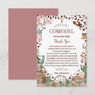 Niedlicher kleiner Cowgirl Western Watercolor Baby Dankeskarte