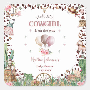 Niedlicher kleiner Cowgirl Western Watercolor Baby Quadratischer Aufkleber