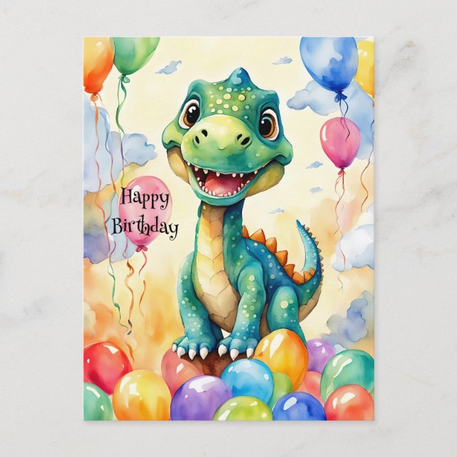 Niedlicher kleiner Dinosaurier mit viel farbenfroh Postkarte (Vorderseite)