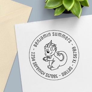 Niedlicher Kleiner Drache mit einer Teacup Round-A Permastempel