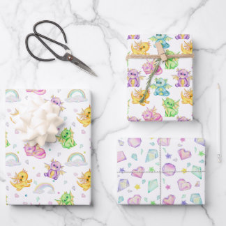 Niedlicher Kleiner Drache - Schleifpapier Geschenkpapier Set